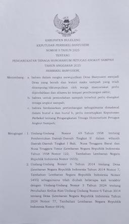 Keputusan Perbekel Banyuseri Noimor 5 Tahun 2025 Tentang Pengangkatan tenaga Honorarium Petugas Angk